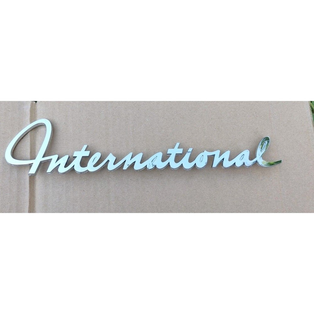 Vintage International Harvester Truck Emblem Cursive Script Chrome Badge Scout I